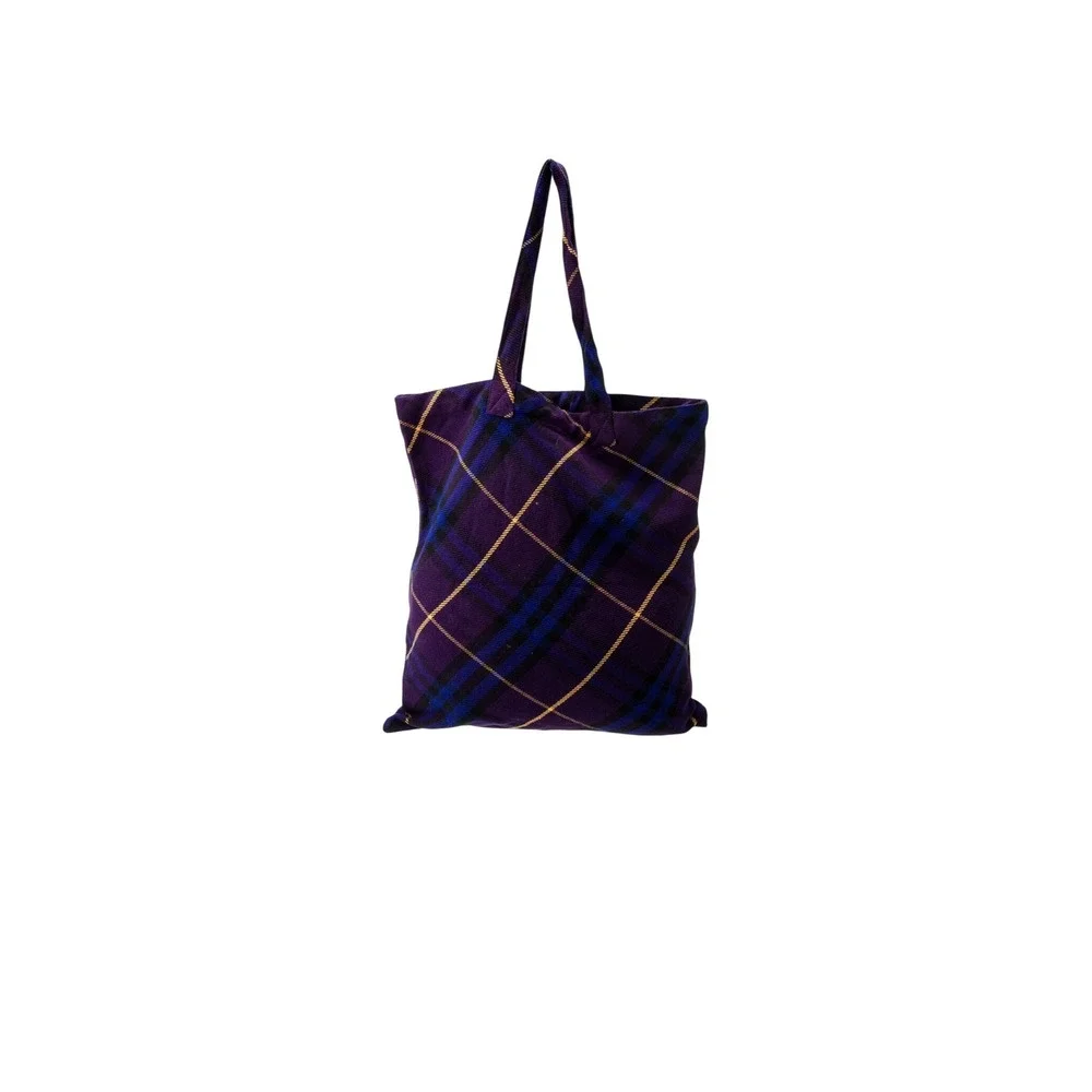 Burberry Nova Check Bucket Bag Women Large Purple Blue Good Plaid Tote - Picture 5 of 7